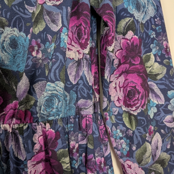 Periwinkle Made in USA Floral Shirt Dress Size 16 L/XL 3/4 Sleeve Button Front V - Picture 3 of 6